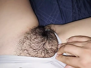 My college girl's furry vulva is dribbling raw and well-prepped to be poked rock hard